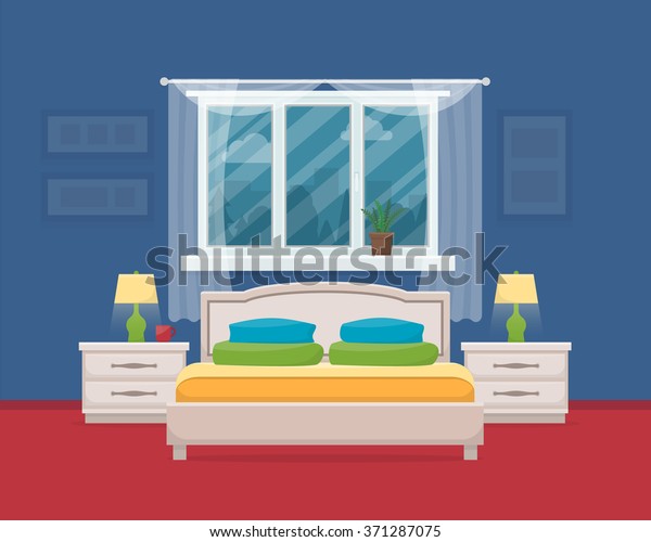 Bedroom Furniture Window Wardrobe Clothes Mirror Stock Vector