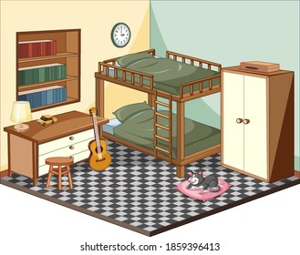 Bedroom with furnitures isometric illustration