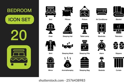 Bedroom Glyph Icon Set Pixel Perfect