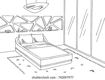 Bedroom graphic black white future interior sketch illustration vector