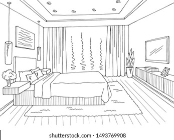 Bedroom graphic  black white home interior sketch illustration vector