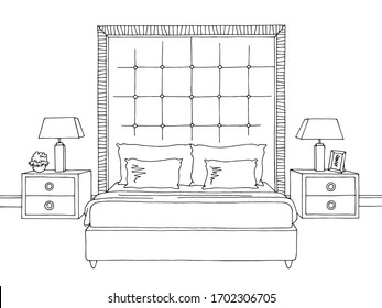 Bedroom graphic black white home interior front view sketch illustration vector