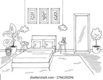 Bedroom graphic black white home interior sketch illustration vector