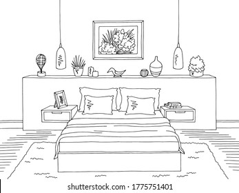 Bedroom graphic black white home interior sketch illustration vector