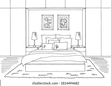 Bedroom graphic black white home interior sketch illustration vector