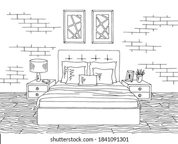 Bedroom graphic black white home interior sketch illustration vector