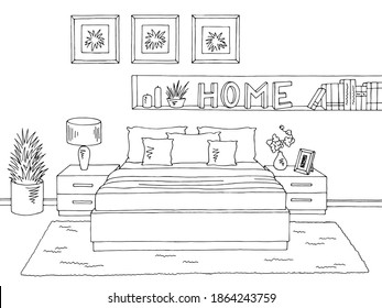 Bedroom graphic black white home interior sketch illustration vector