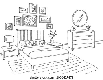 Bedroom graphic black white home interior sketch illustration vector 