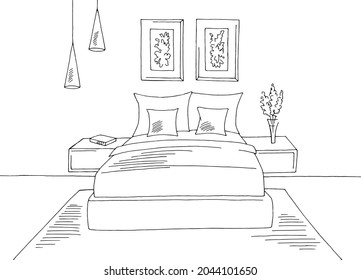 Bedroom graphic black white home interior sketch illustration vector 