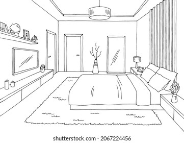 Bedroom graphic black white home interior sketch illustration vector 