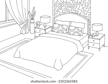 Bedroom graphic black white home interior sketch illustration vector 