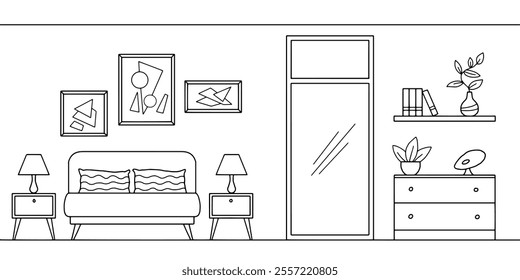 Bedroom graphic black white home interior sketch illustration vector 