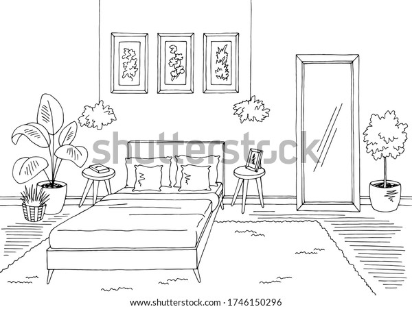 Bedroom Graphic Black White Home Interior Stock Vector Royalty Free 1746150296 