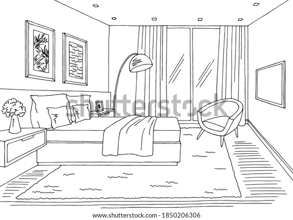 Bedroom Graphic Black White Home Interior Stock Vector (Royalty Free ...