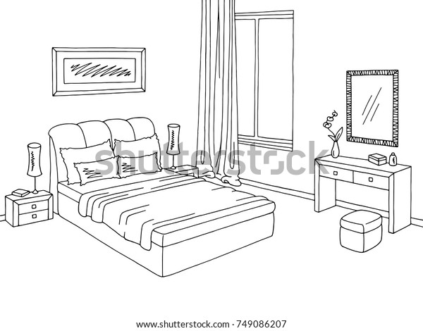 Bedroom Graphic Black White Interior Sketch Stock Vector (Royalty Free ...