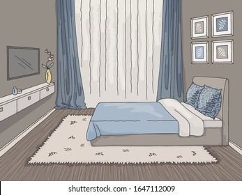 Bedroom graphic color home interior sketch illustration vector