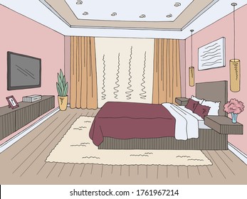 Bedroom graphic color home interior sketch illustration vector 