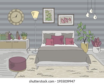 Bedroom graphic color home interior sketch illustration vector