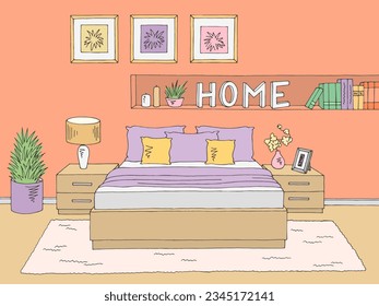 Bedroom graphic color home interior sketch illustration vector 