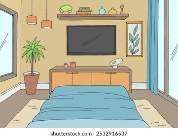 Bedroom graphic color home interior sketch vector 