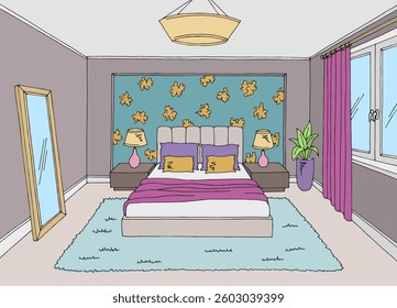 Bedroom graphic color home interior sketch illustration vector 