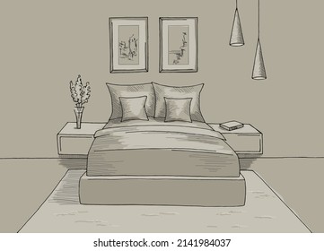 Bedroom graphic home interior beige sketch illustration vector 