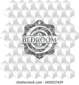 Bedroom grey emblem with geometric cube white background