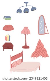 Bedroom hand drawn set vector icons