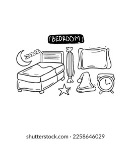 bedroom handrawn doodle illustrations vector