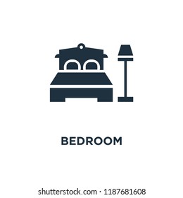 Bedroom icon. Black filled vector illustration. Bedroom symbol on white background. Can be used in web and mobile.