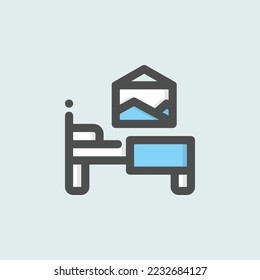  bedroom icon, isolated hotel colored outline icon in light blue background, perfect for website, blog, logo, graphic design, social media, UI, mobile app
