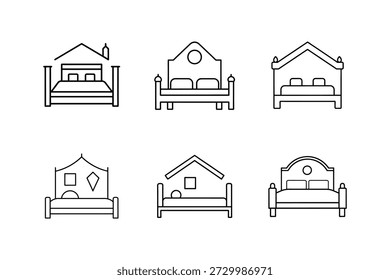 Schlafzimmer-Symbol, Linie, Vektorgrafik, einzeln