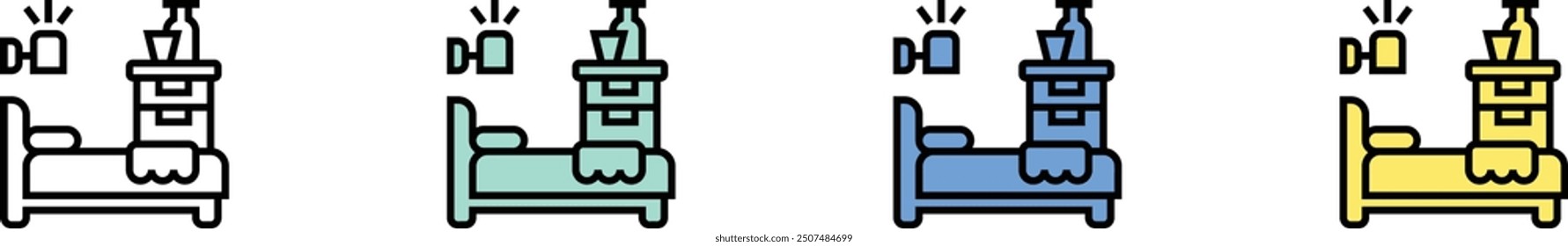 bedroom icon. Outline, Green, Blue and Yellow Style Design Isolated On White Background