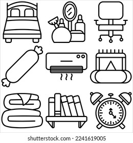 Bedroom icon outline style part one