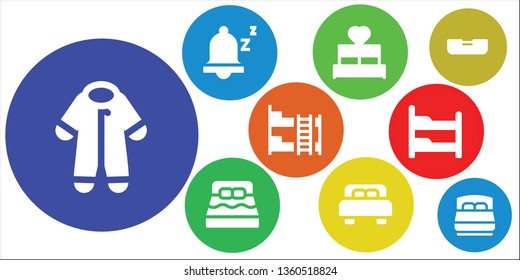 bedroom icon set. 9 filled bedroom icons.  Collection Of - Pijama, Snooze, Bed, Bunk bed