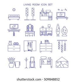 Bedroom icon set. Collection of high quality outline pictograms of elements for bedroom's interior. 16 vector line elements for web design, mobile app. Buttons and symbols for design visit card, logo.