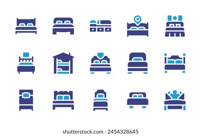 Bedroom icon set. Duotone color. Vector illustration. Containing single bed, double bed, bed, wake up, hotel bed, shelter.