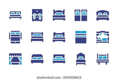 Bedroom icon set. Duotone color. Vector illustration. Containing bedroom, sofa bed, double bed, bed, single bed, theater, clothes.