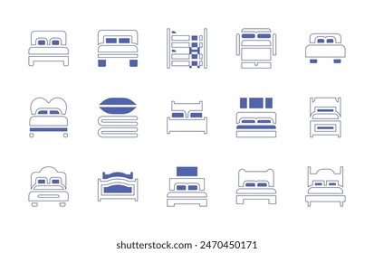 Bedroom icon set. Duotone style line stroke and bold. Vector illustration. Containing bedroom, bedding, bed, sofa bed, bunk bed, double bed.