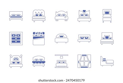 Bedroom icon set. Duotone style line stroke and bold. Vector illustration. Containing bedroom, bed, window, double bed, nightstand, couple.