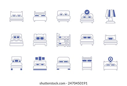 Bedroom icon set. Duotone style line stroke and bold. Vector illustration. Containing bed, bedding, double bed, bunk bed, bedroom, hotel bed, lamp, bedtime.