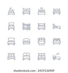 Bedroom icon set. Thin line icon. Editable stroke. Containing goodnight, bed, bedding, bunkbed, doublebed, sofabed, sleep.