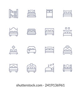Bedroom icon set. Thin line icon. Editable stroke. Containing bunkbed, bed, doublebed, sleeping.