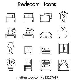 Bedroom icon set in thin line style