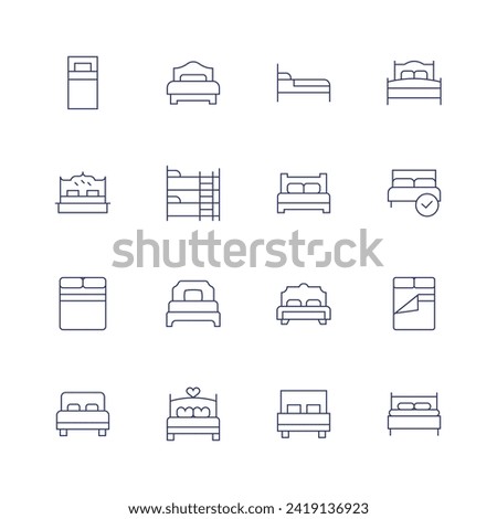 Bedroom icon set. Thin line icon. Editable stroke. Containing singlebed, bed, doublebed, bunkbed, rest.