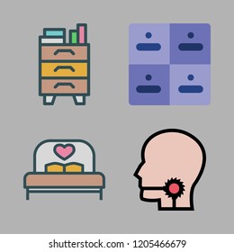 bedroom icon set. vector set about drawers, nightstand, sore throat and bed icons set.