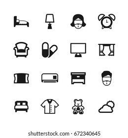 Bedroom icon set vector black