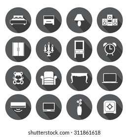 Bedroom icon set,circular Labels