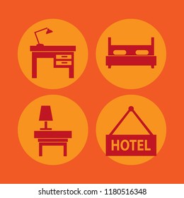 bedroom icon. bedroom vector icons set double bed, lamp on desk, hotel and lamp nightstand