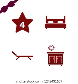 bedroom icon. bedroom vector icons set double bed, hotel four stars, mirror nightstand and chaise lounge